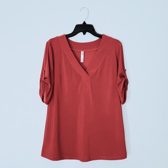 PerSeption Concept Rust Orange V Neck Blouse - Picture 1 of 4